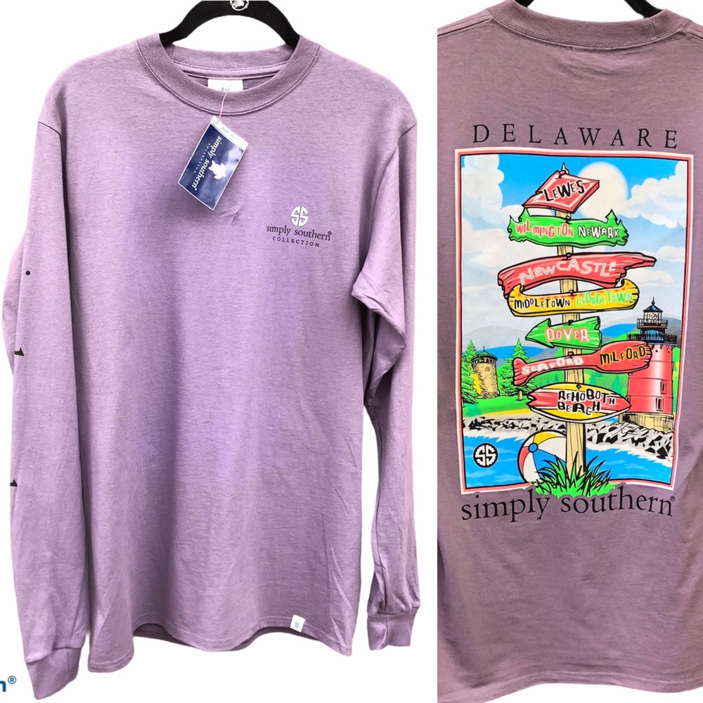 Simply Southern Delaware Graphic Tee T-Shirt Long Purple Lavender Long Sleeves